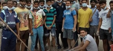 Volunteers planting saplings